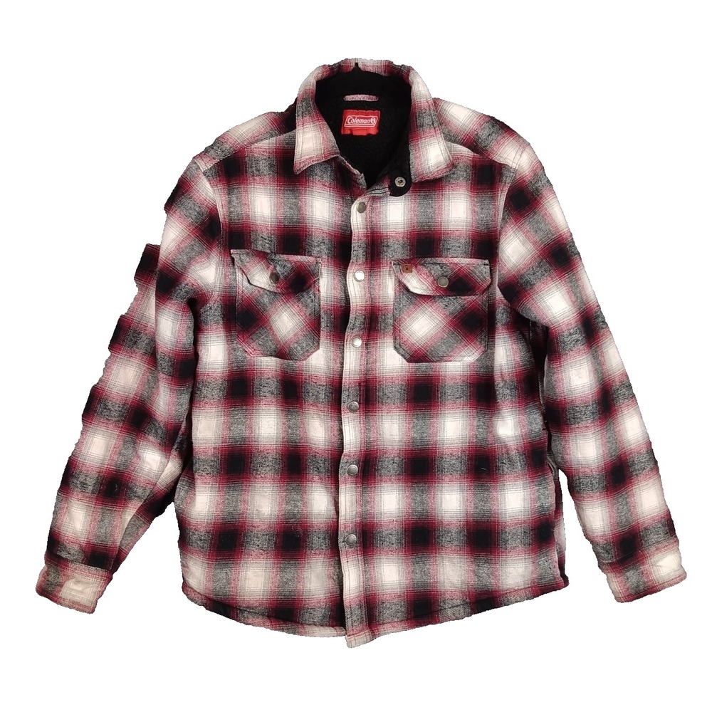 Coleman Vintage Sherpa Lined Shacket Men's Medium Red Plaid Flannel Snaps